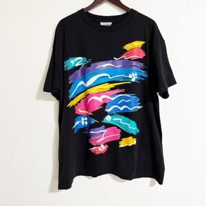 Vintage 90s Jacques Moret Single Stitch Colorful Graphic Tee Shirt